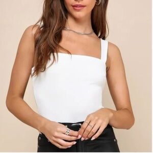 Lulu’s Symbolize White Sleeveless Square Neck Bodysuit Size Large